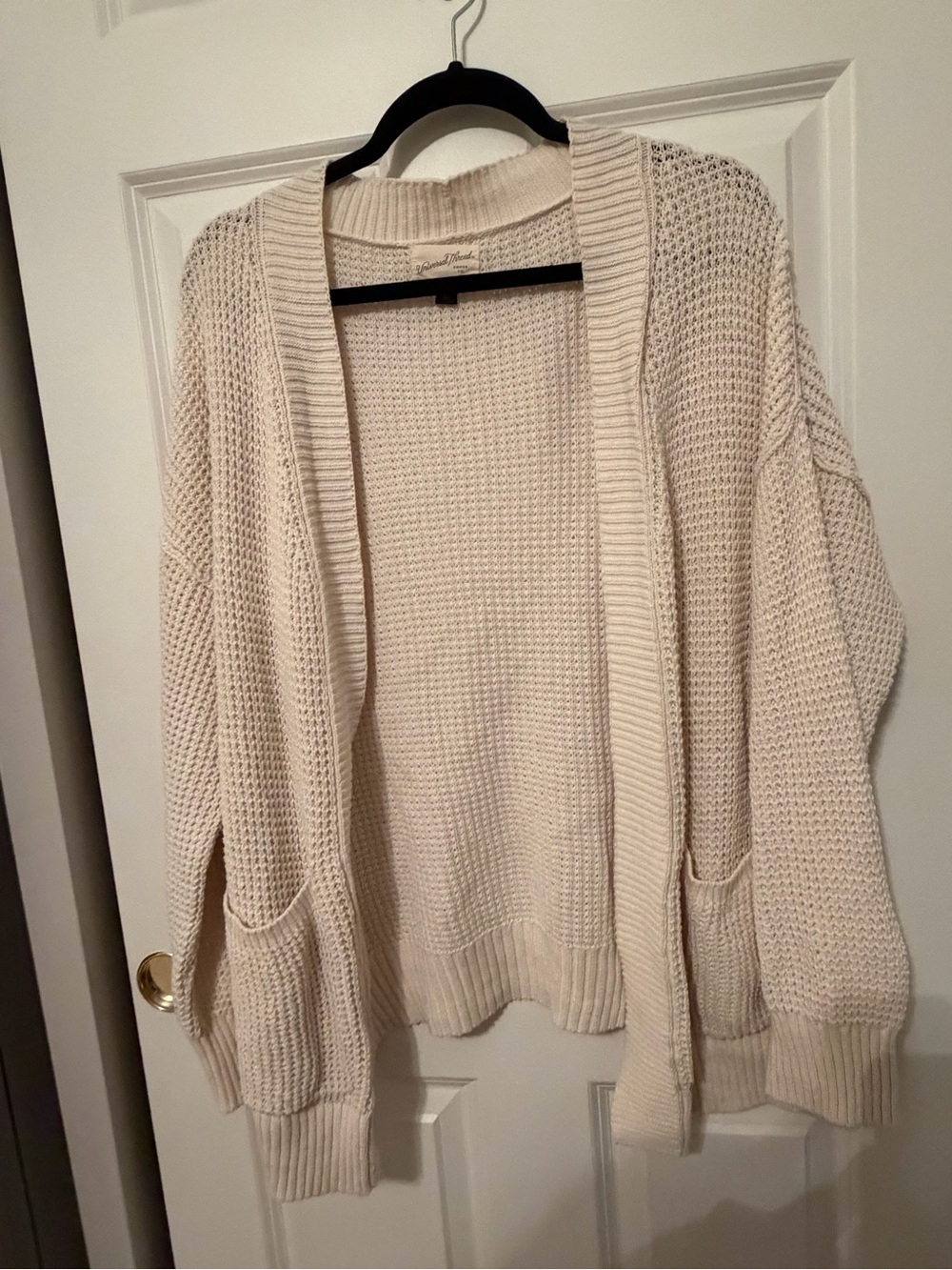 100% Cotton Cream Open-Front Knit Cardigan Sweater - medium
